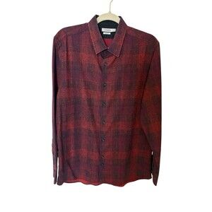 J. Lindeberg Slim Fit Button Down Shirt Men's Large Dani Blur Check Black Red